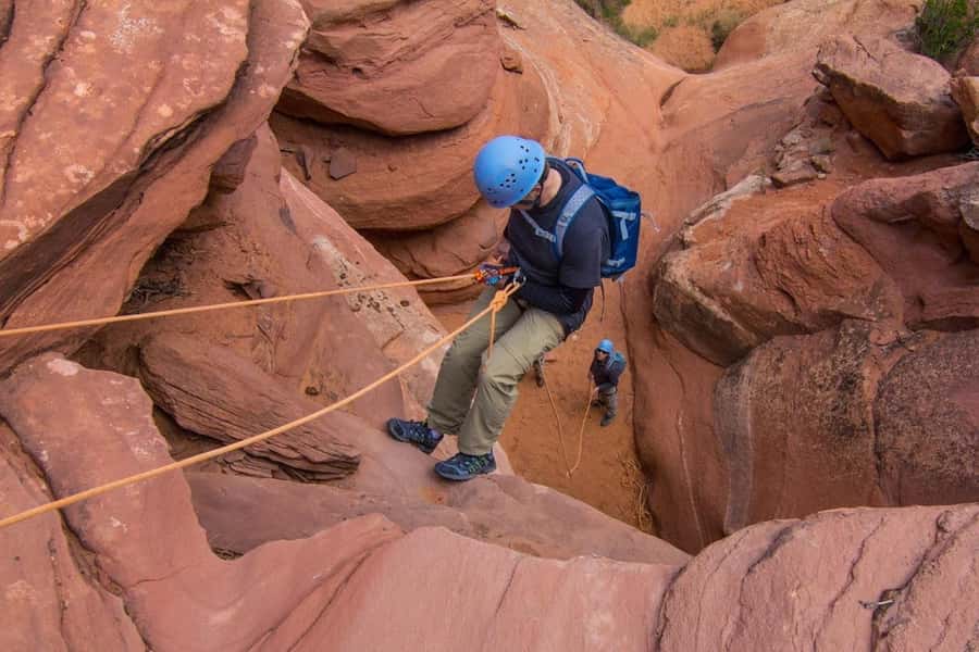 From Moab: Rock of Ages Moderate Rappelling Obstacle Course - Getting started with Moab pickup and a 4x4 ride into Pritchett Canyon