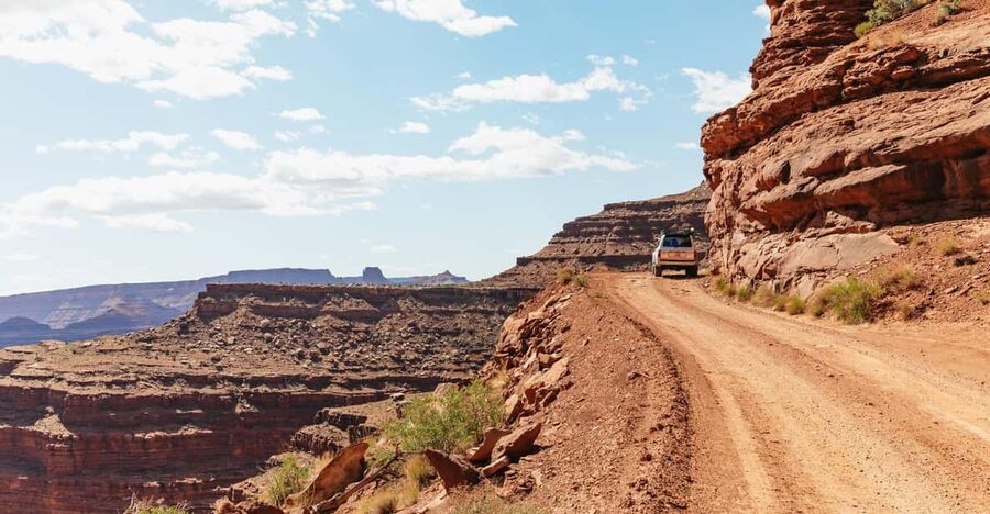 From Moab: Sky District Canyonlands National Park 4x4 Tour - White Rim trail section and the feeling of being close to everything