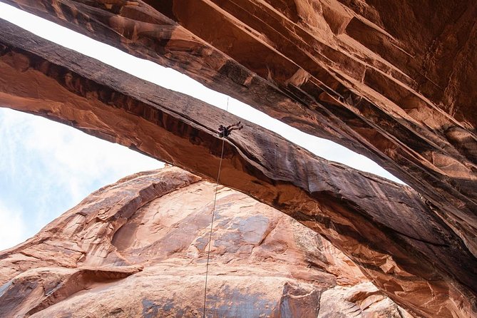 Moab Canyoneering Experience - The second rappel: 120 feet and the Morning Glory Arch payoff