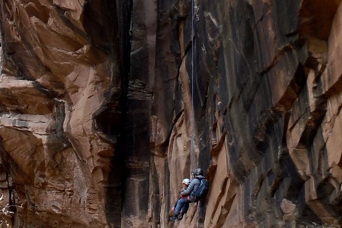 Moab Rappeling Adventure: Medieval Chamber Slot Canyon - The hike in over rock fins: your legs earn the first rappel